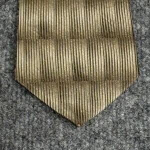 Milano Uomo Tie Mens One Size Bronze Silk Striped Necktie Made USA Dress